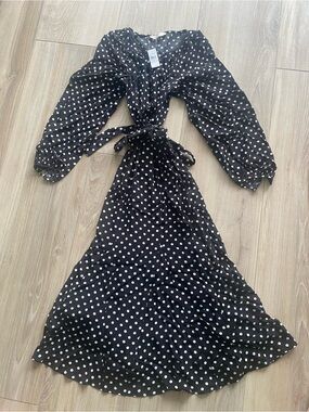 LOFT Black Maxi Dress with White Polka Dots